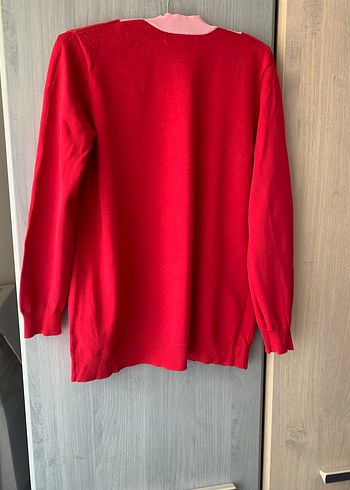 Kırmızı V Yaka Kadın Triko Kazak - Görsel 6