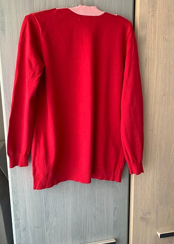 Kırmızı V Yaka Kadın Triko Kazak - Görsel 7