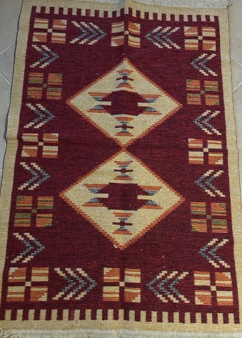  Beden Etiketli 80 1,20 cm Etnik Desenli Çok Renkli Kilim
