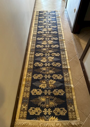 Temiz hiç kullanılmadı 75 cm 3 metre Altın Desenli Kilim yolluk