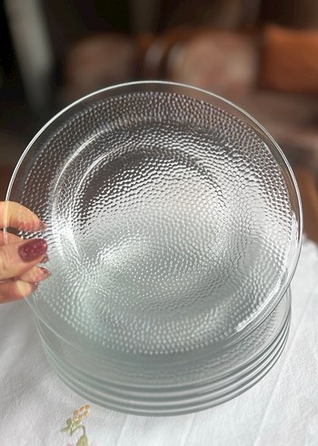 Beyaz Gri Bohem Tarzda Cam pasta Tabak - Görsel 5