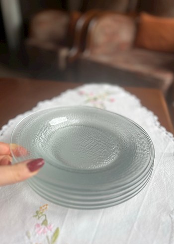 Beyaz Gri Bohem Tarzda Cam pasta Tabak - Görsel 3