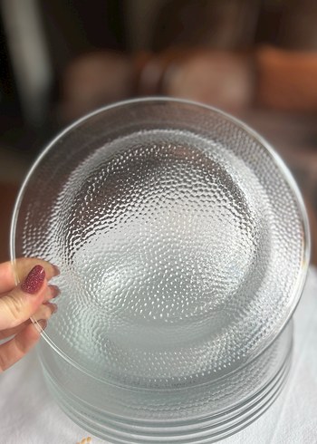 Beyaz Gri Bohem Tarzda Cam pasta Tabak - Görsel 4