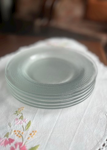 Beyaz Gri Bohem Tarzda Cam pasta Tabak - Görsel 6