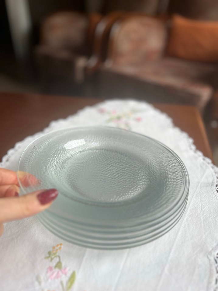 Beyaz Gri Bohem Tarzda Cam pasta Tabak - Görsel 3