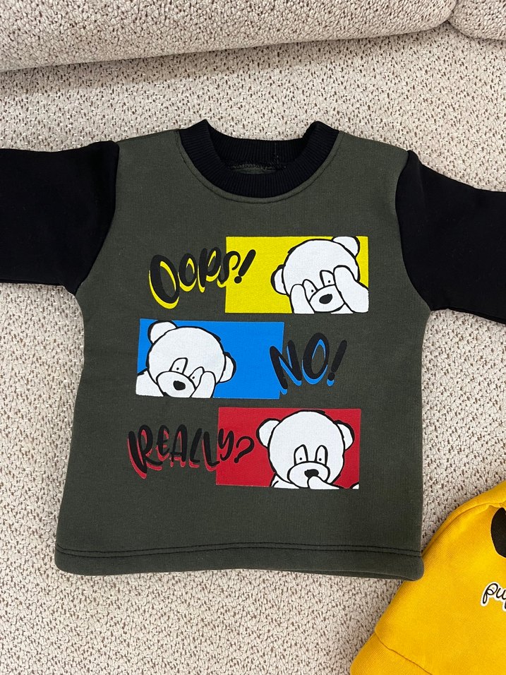 Uzun Kollu, Baskılı, Örme Bebek Erkek Sweatshirt - Görsel 4