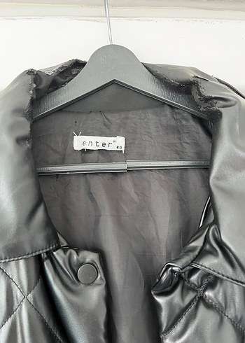 Düğmeli Siyah Deri Kadın mont - Görsel 3