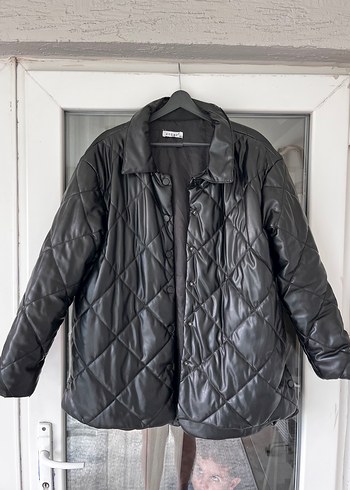 Düğmeli Siyah Deri Kadın mont - Görsel 2