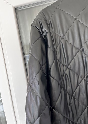 Düğmeli Siyah Deri Kadın mont - Görsel 5