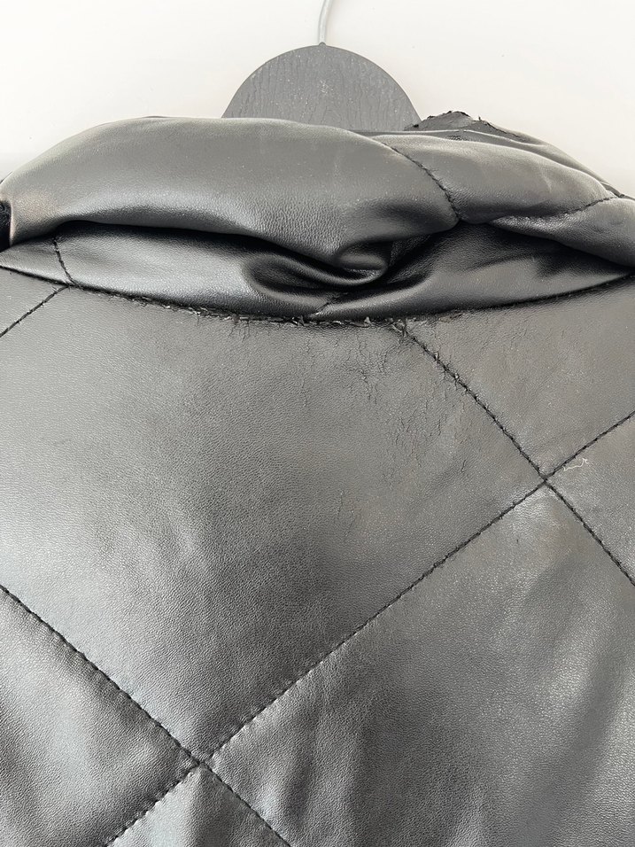 Düğmeli Siyah Deri Kadın mont - Görsel 4