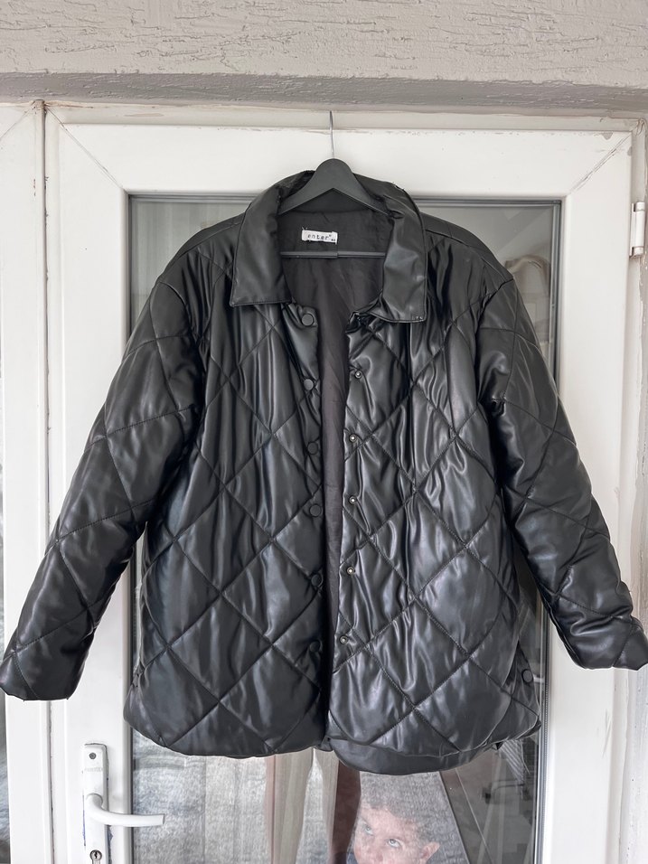 Düğmeli Siyah Deri Kadın mont - Görsel 2