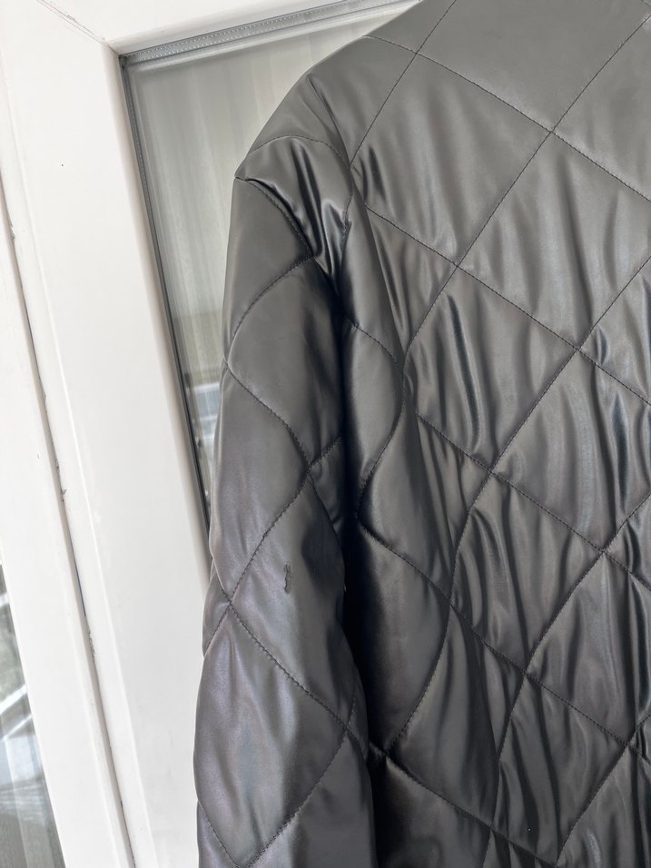 Düğmeli Siyah Deri Kadın mont - Görsel 5