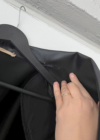 Düğmeli Siyah Deri Kadın Ceket - Görsel 8