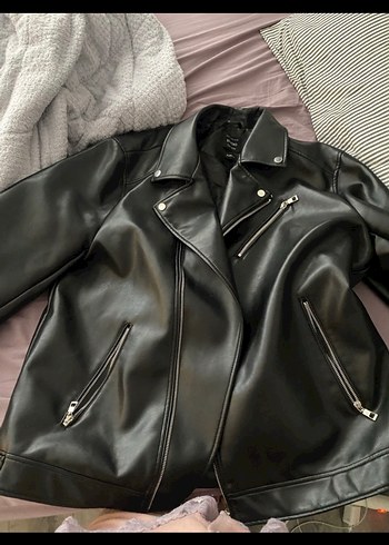 Siyah Deri Biker Ceket - Görsel 3