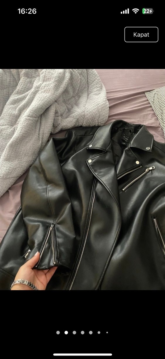 Siyah Deri Biker Ceket - Görsel 2