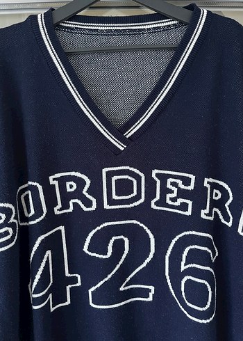 Lacivert Oversize V Yaka Triko Kazak - Görsel 2