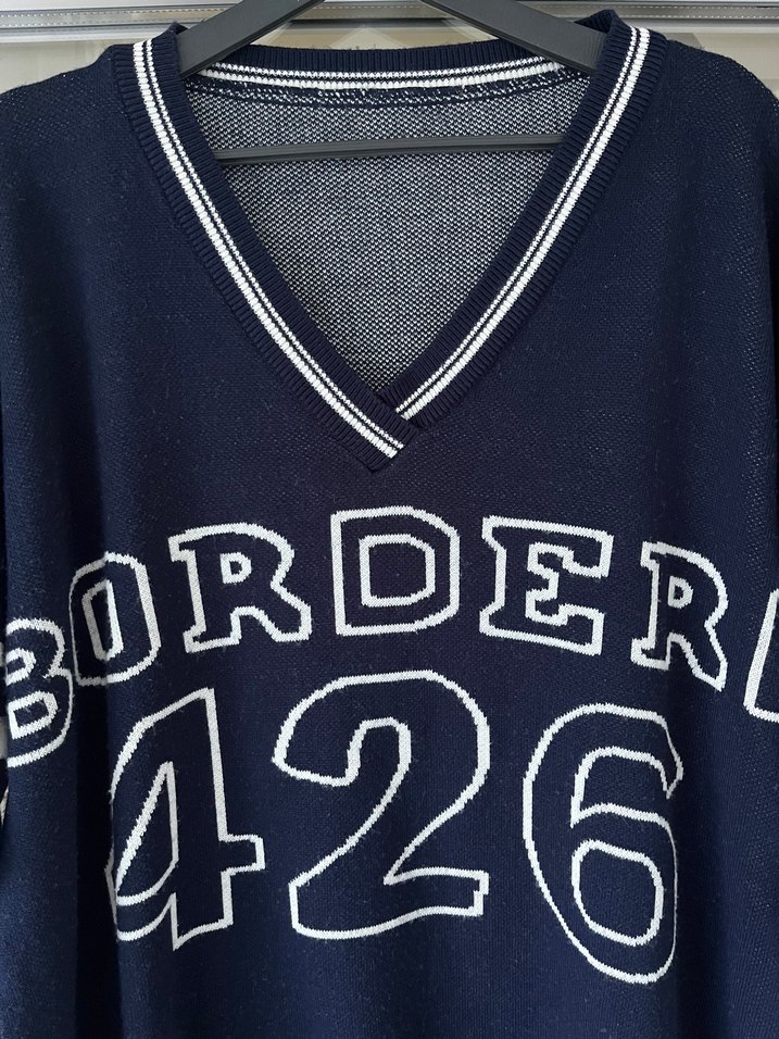 Lacivert Oversize V Yaka Triko Kazak - Görsel 2