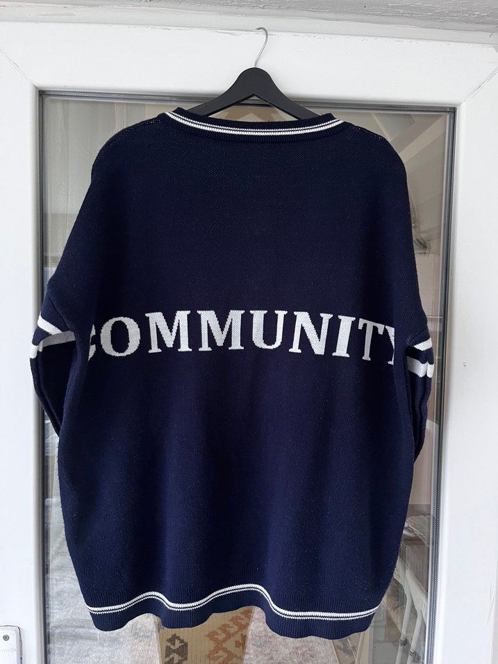 Lacivert Oversize V Yaka Triko Kazak - Görsel 3