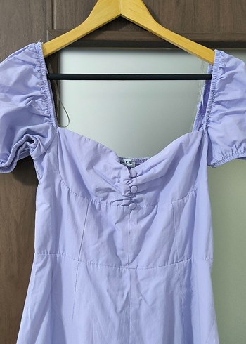 Bershka V Yaka Kısa Kollu Midi Lila Elbise (kusursuz)