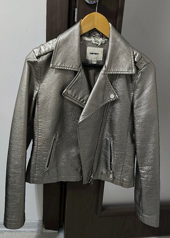 Gri Deri Biker Ceket