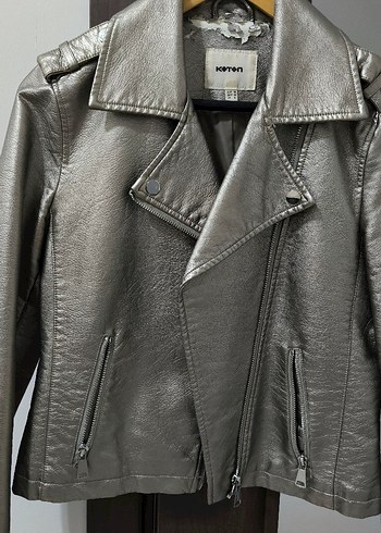 Koton Gri Deri Biker Ceket