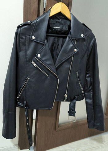 Pull&Bear Siyah Deri Görünümlü Biker Ceket