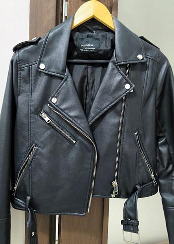 Pull and Bear Pull&Bear Siyah Deri Görünümlü Biker Ceket