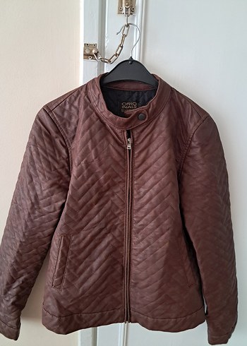 Kadın Kahverengi Deri Biker Ceket
