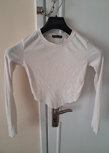 Kadın Beyaz Uzun Kollu Crop Top