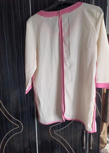 düz  Beyaz Kadın Bluz, Uzun Kollu, Salaş Kesim - Görsel 2