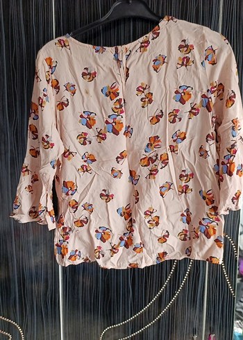 kelebek çiçek görünümlü Bohem Bağcıklı Kadın Bluz - Görsel 2