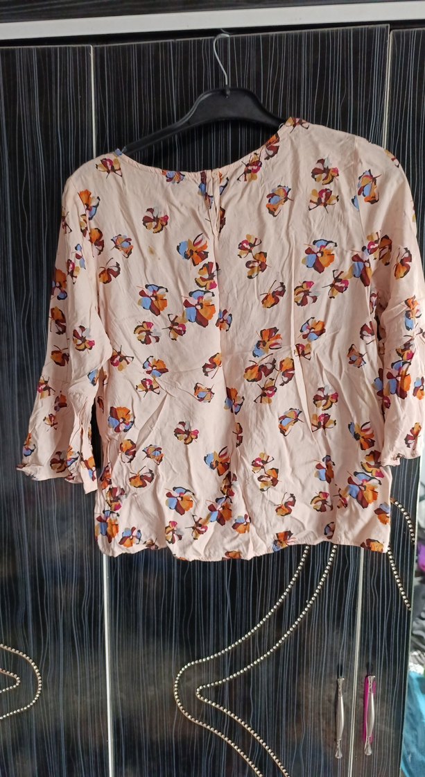 kelebek çiçek görünümlü Bohem Bağcıklı Kadın Bluz - Görsel 2