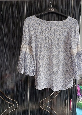 Bohem yarım  Kollu V Yaka Mini Bluz - Görsel 2