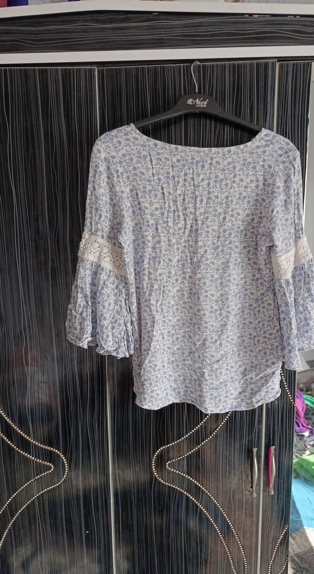 Bohem yarım  Kollu V Yaka Mini Bluz - Görsel 2