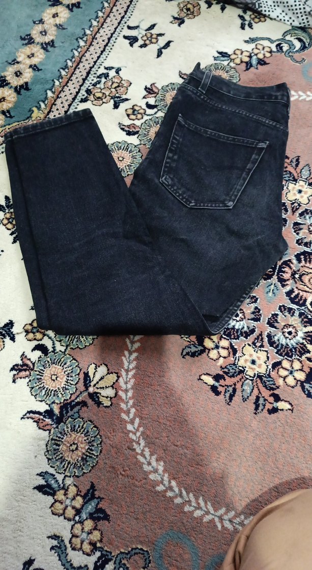 düğmelk Siyah  beyaz çizgi desenli Kadın Kot Pantolon - Görsel 2