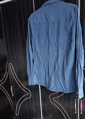 Düğmeli Mavi Denim Kadın Gömlek - Görsel 2