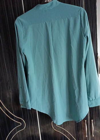 Turkuaz Düğmeli Salaş Kadın Gömlek - Görsel 4