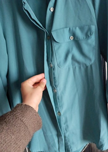 Turkuaz Düğmeli Salaş Kadın Gömlek - Görsel 2