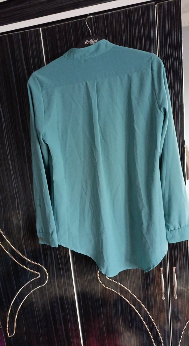 Turkuaz Düğmeli Salaş Kadın Gömlek - Görsel 4