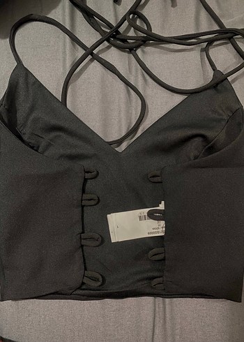 Milla Sırt Dekolteli Bağlamalı Siyah Bluz - Görsel 2