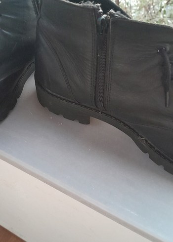 Diğer Siyah Deri bağcıklı, fermuarli Erkek Bot