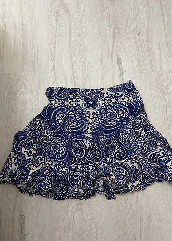 Mavi Bohem Volanlı Mini Etek