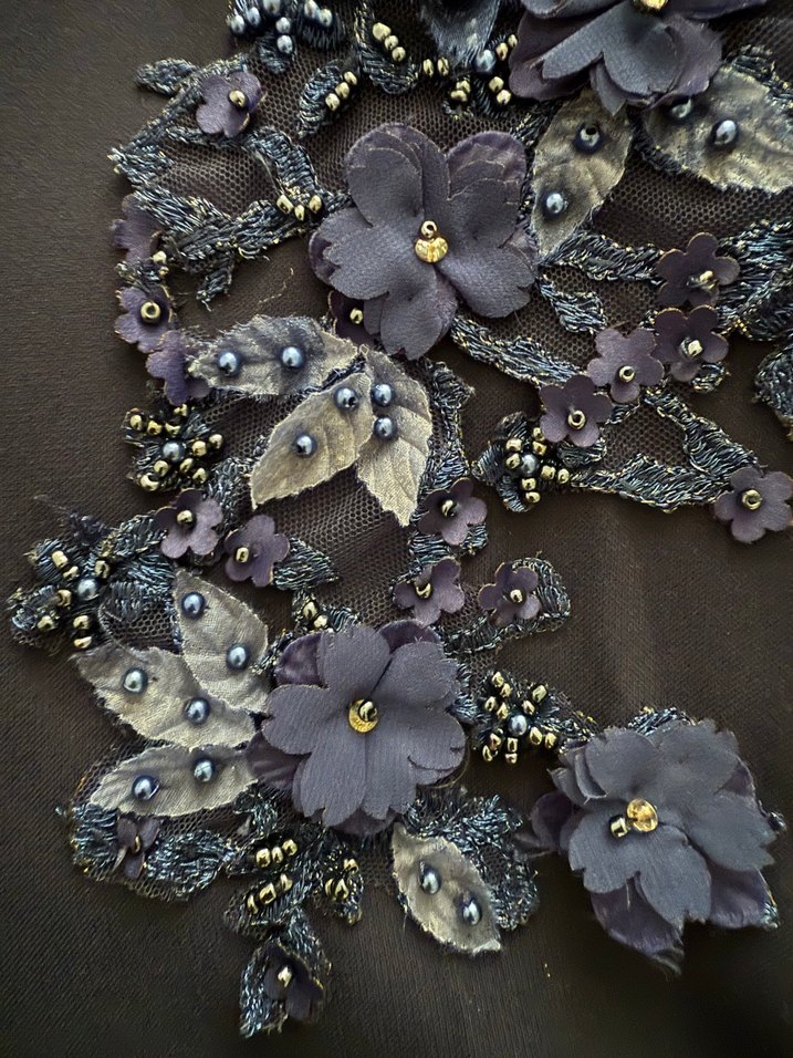 Nakışlı Drapeli Lacivert Uzun Elbise - Görsel 2