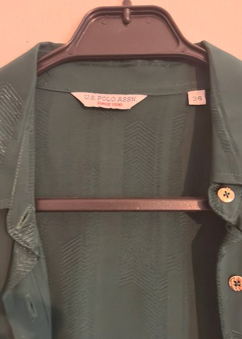 U.S Polo Assn. Düğmeli, Uzun Kollu Yeşil Kadın Gömlek