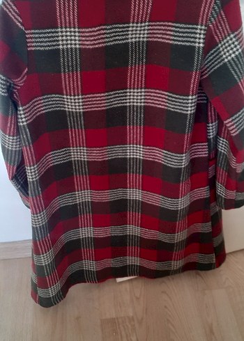 Bordo Ekose Desenli Midi Düğmeli  Kaban - Görsel 2