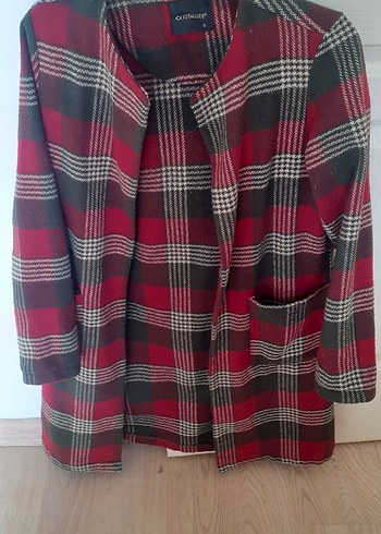 Bordo Ekose Desenli Midi Düğmeli  Kaban - Görsel 4