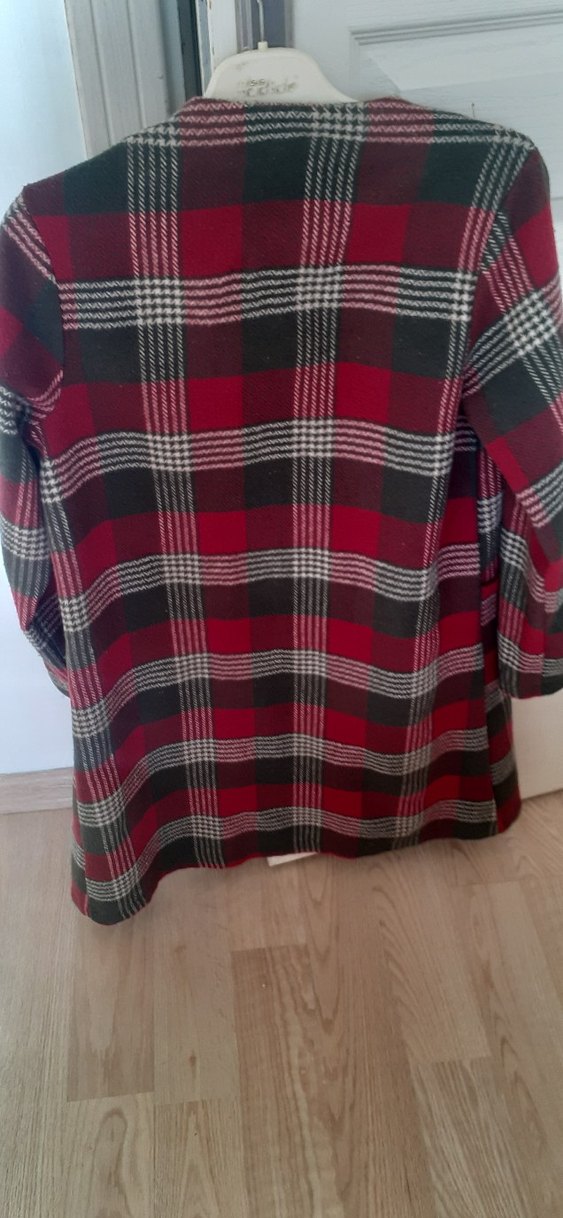 Bordo Ekose Desenli Midi Düğmeli  Kaban - Görsel 2