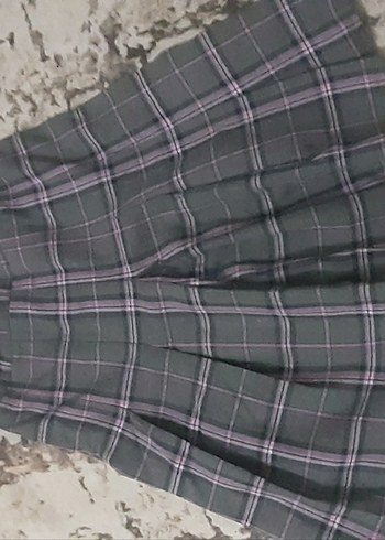 Düğmeli Gri Ekose Midi Kumaş Pantolon etek kız forması - Görsel 4