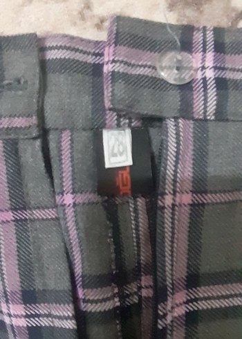 Düğmeli Gri Ekose Midi Kumaş Pantolon etek kız forması - Görsel 2