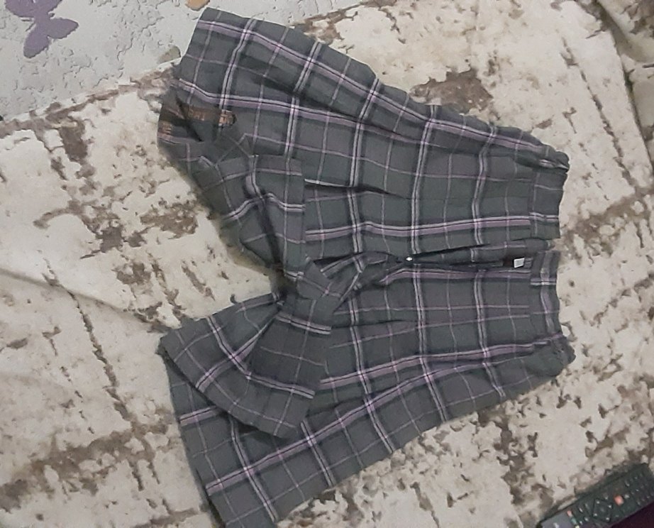 Düğmeli Gri Ekose Midi Kumaş Pantolon etek kız forması - Görsel 3